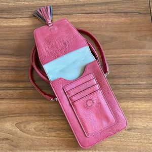 Red Leather Crossbody Wristlet